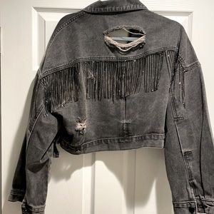 NWOT Gray distressed crop jacket embellishments